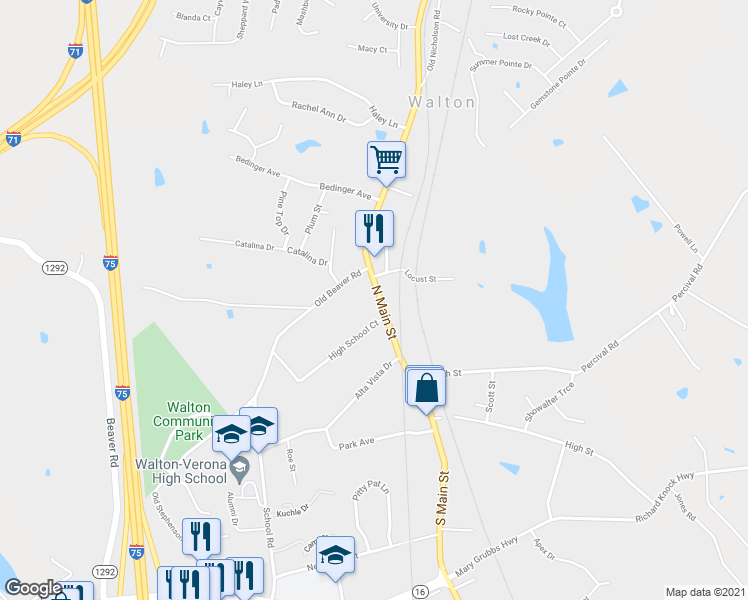 map of restaurants, bars, coffee shops, grocery stores, and more near 87 North Main Street in Walton