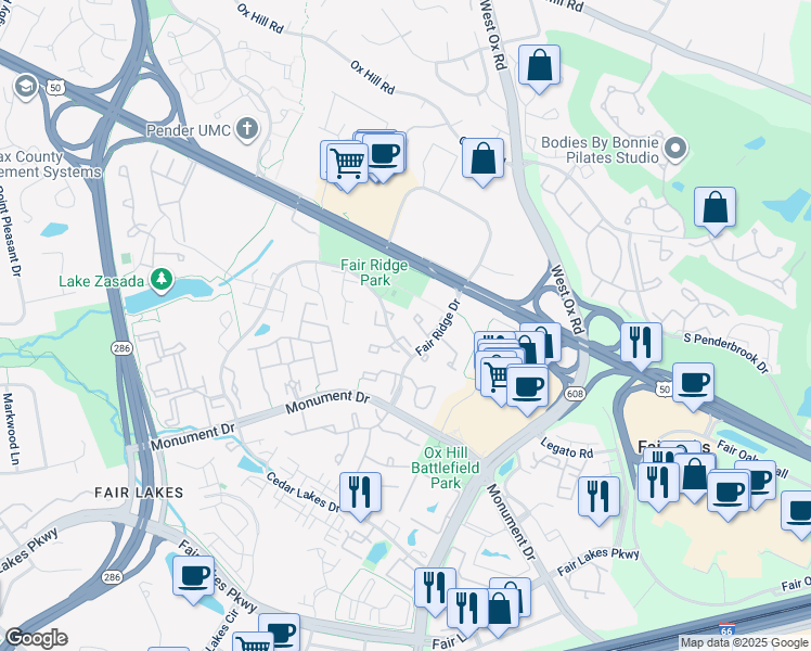 map of restaurants, bars, coffee shops, grocery stores, and more near 4020 Gregg Court in Fairfax