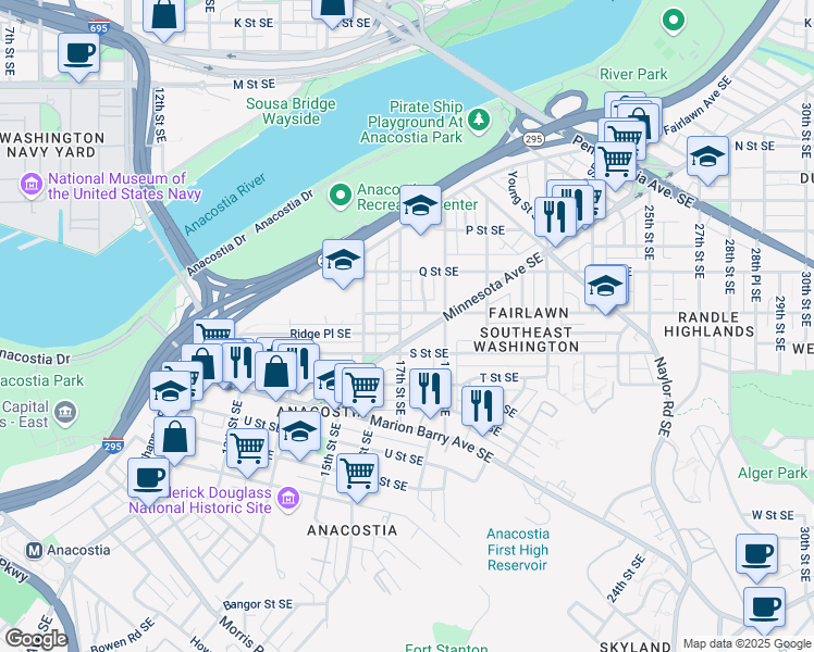 map of restaurants, bars, coffee shops, grocery stores, and more near 101 Independence Avenue Southeast in Washington