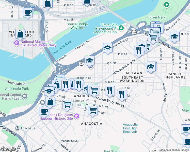 map of restaurants, bars, coffee shops, grocery stores, and more near 101 Independence Avenue Southeast in Washington