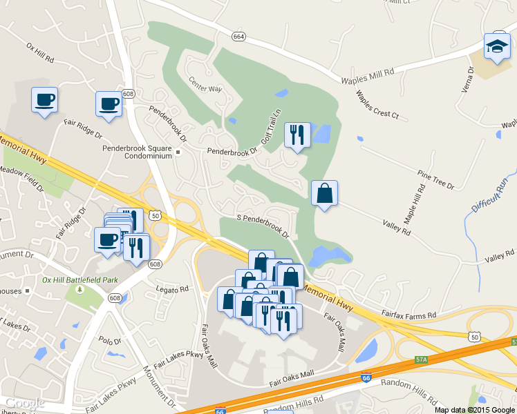 map of restaurants, bars, coffee shops, grocery stores, and more near 3909 Clares Court in Fairfax