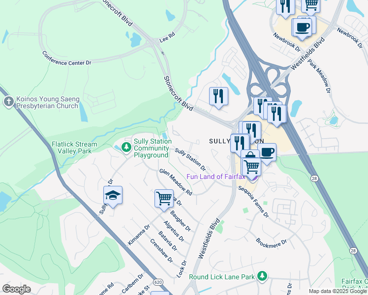 map of restaurants, bars, coffee shops, grocery stores, and more near 14548 Eddy Court in Centreville