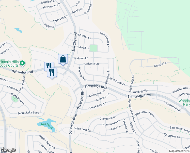 map of restaurants, bars, coffee shops, grocery stores, and more near 1789 Monument Drive in Lincoln