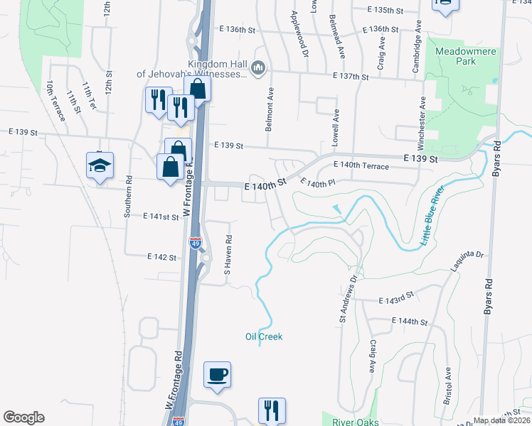map of restaurants, bars, coffee shops, grocery stores, and more near 14045 Dornoch Street in Grandview