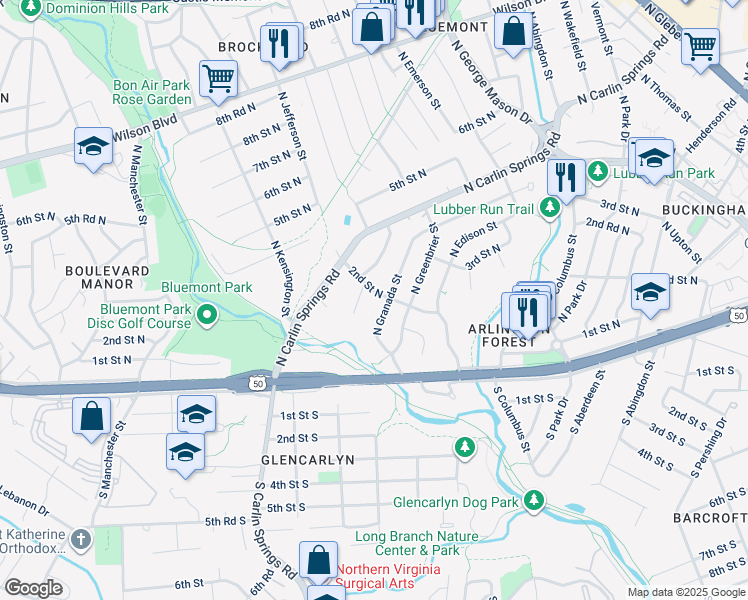 map of restaurants, bars, coffee shops, grocery stores, and more near 5324 2nd Street North in Arlington