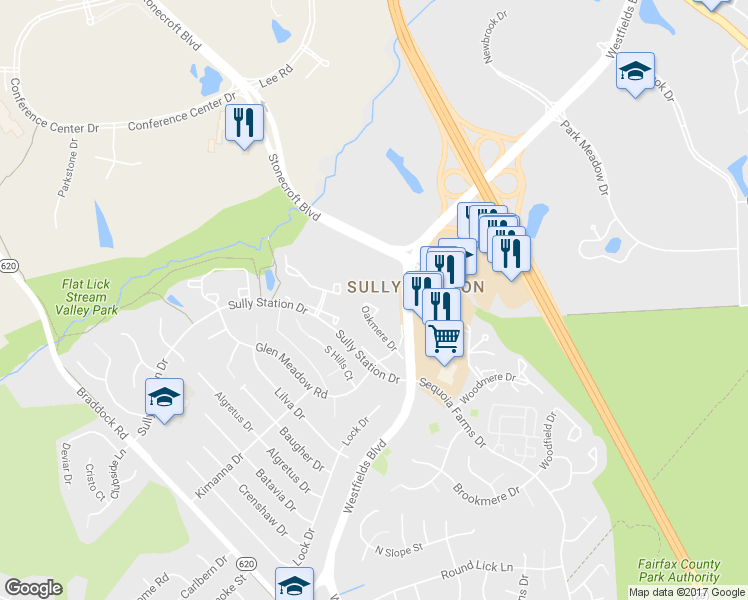 map of restaurants, bars, coffee shops, grocery stores, and more near 14554 Oakmere Drive in Centreville