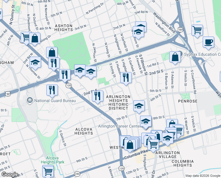 map of restaurants, bars, coffee shops, grocery stores, and more near 101 Independence Avenue Southeast in Washington