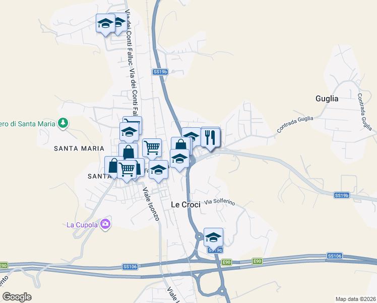 map of restaurants, bars, coffee shops, grocery stores, and more near 88 Viale Cassiodoro in Catanzaro