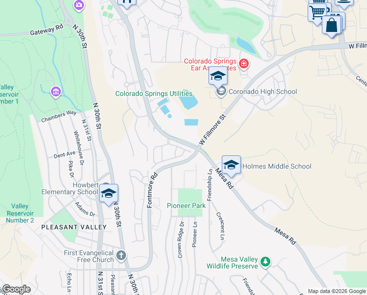 map of restaurants, bars, coffee shops, grocery stores, and more near 2165 Paseo Del Oro in Colorado Springs