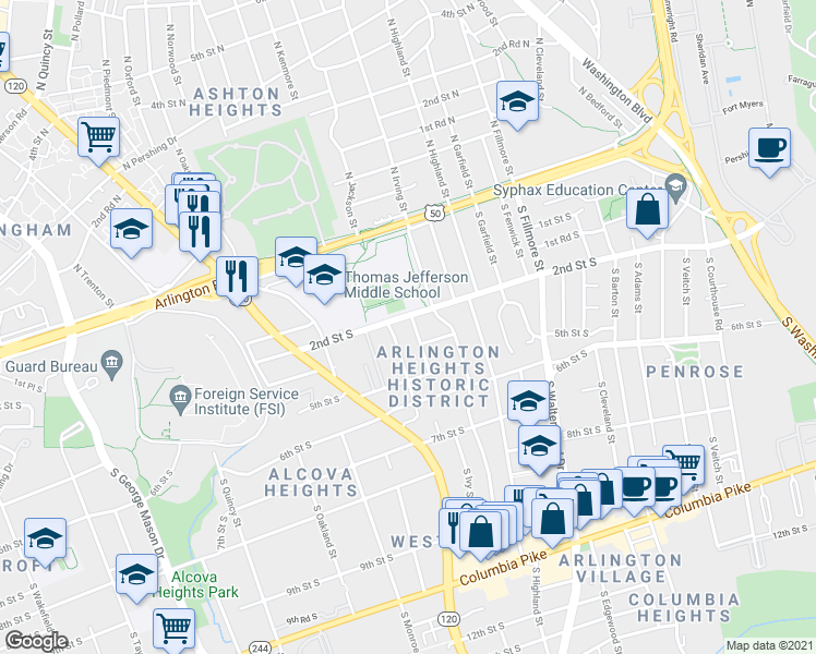 map of restaurants, bars, coffee shops, grocery stores, and more near 101 Independence Avenue Southeast in Washington