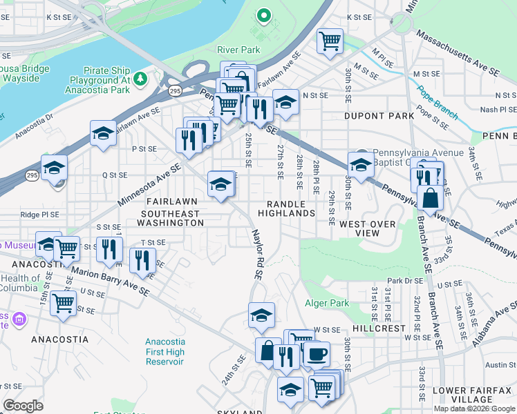 map of restaurants, bars, coffee shops, grocery stores, and more near 101 Independence Avenue Southeast in Washington