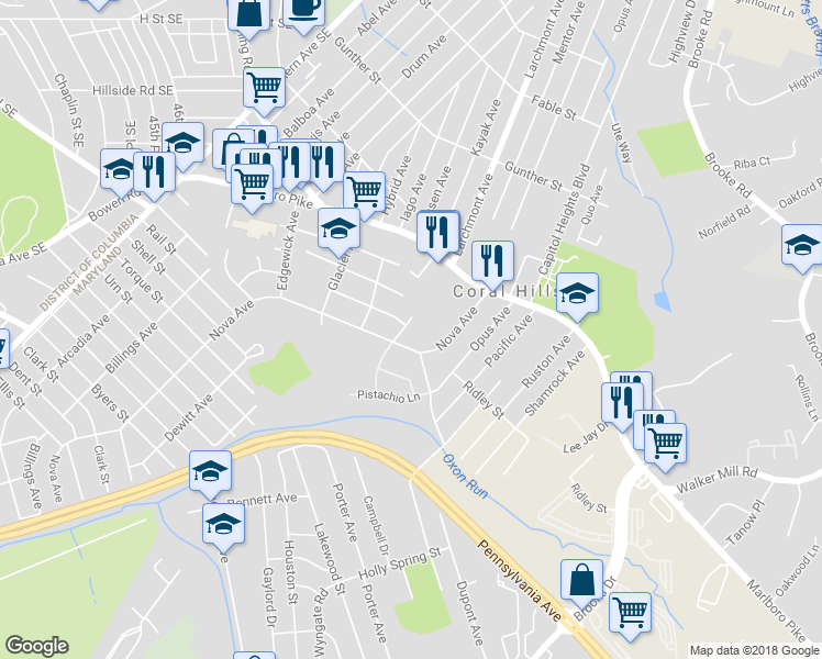 map of restaurants, bars, coffee shops, grocery stores, and more near 1408 Lorton Avenue in Capitol Heights