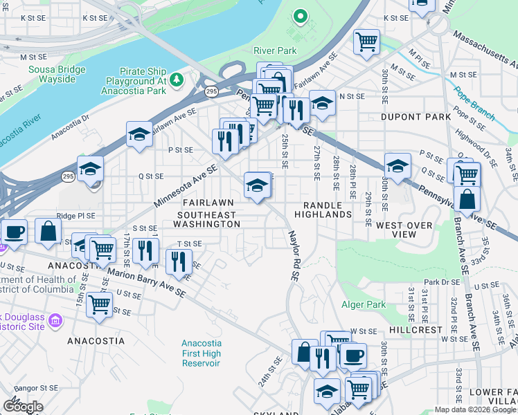map of restaurants, bars, coffee shops, grocery stores, and more near 101 Independence Avenue Southeast in Washington