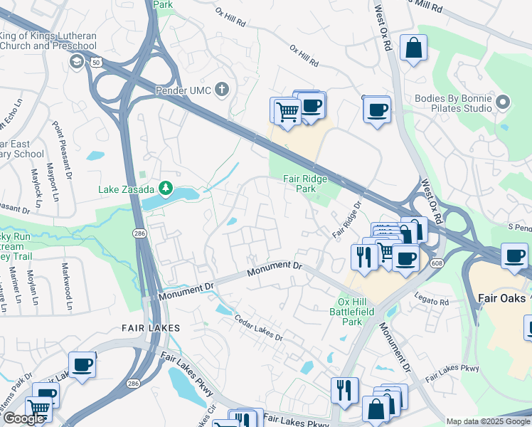 map of restaurants, bars, coffee shops, grocery stores, and more near 4117 Brookgreen Drive in Fairfax