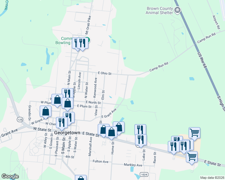 map of restaurants, bars, coffee shops, grocery stores, and more near 54 New Street in Georgetown