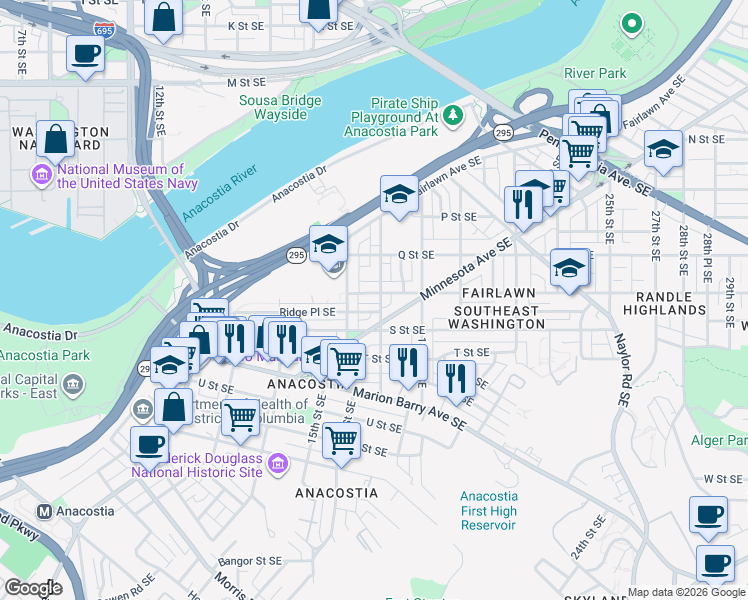 map of restaurants, bars, coffee shops, grocery stores, and more near 101 Independence Avenue Southeast in Washington