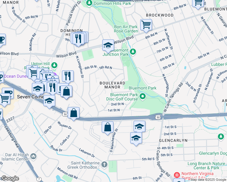 map of restaurants, bars, coffee shops, grocery stores, and more near 5939 4th Street North in Arlington