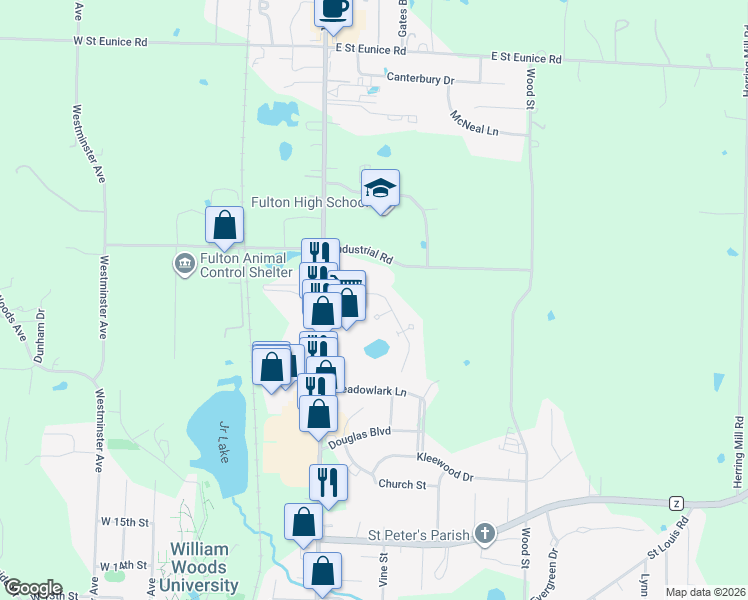 map of restaurants, bars, coffee shops, grocery stores, and more near 26 Manor Drive in Fulton