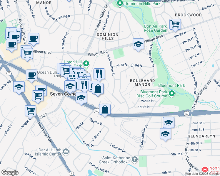 map of restaurants, bars, coffee shops, grocery stores, and more near 101 Independence Avenue Southeast in Washington