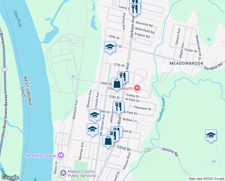 map of restaurants, bars, coffee shops, grocery stores, and more near 2510 Mt Vernon Ave in Point Pleasant