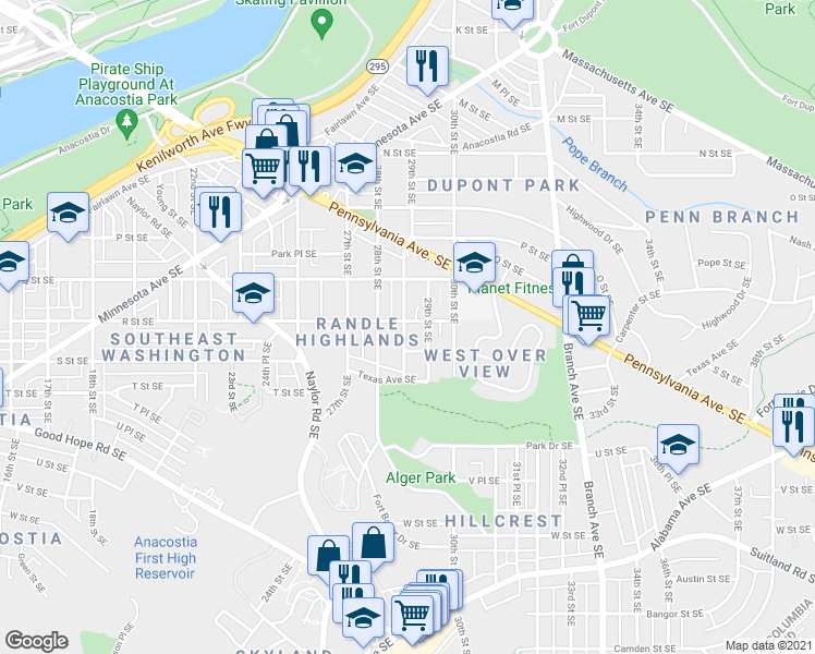map of restaurants, bars, coffee shops, grocery stores, and more near 101 Independence Avenue Southeast in Washington