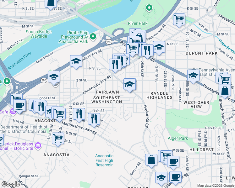 map of restaurants, bars, coffee shops, grocery stores, and more near 101 Independence Avenue Southeast in Washington
