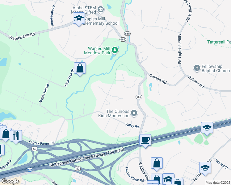map of restaurants, bars, coffee shops, grocery stores, and more near 11396 Amber Hills Court in Fairfax