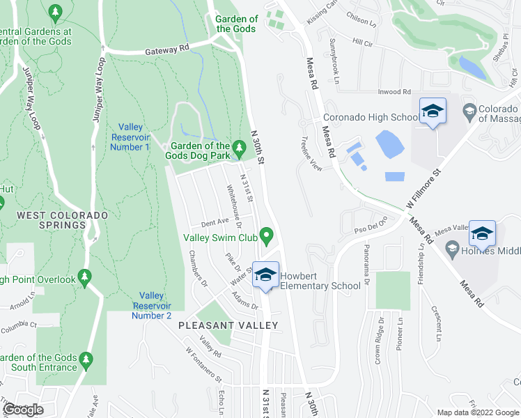 map of restaurants, bars, coffee shops, grocery stores, and more near 1301 North 31st Street in Colorado Springs
