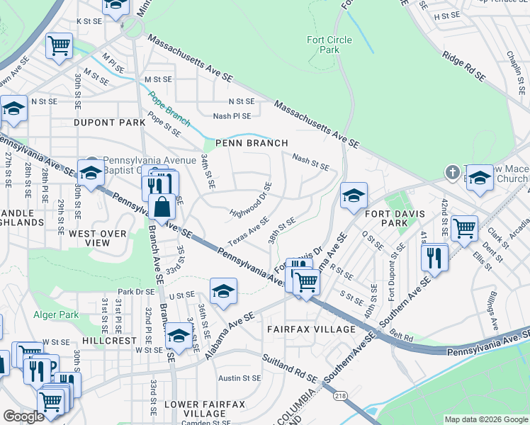 map of restaurants, bars, coffee shops, grocery stores, and more near 101 Independence Avenue Southeast in Washington