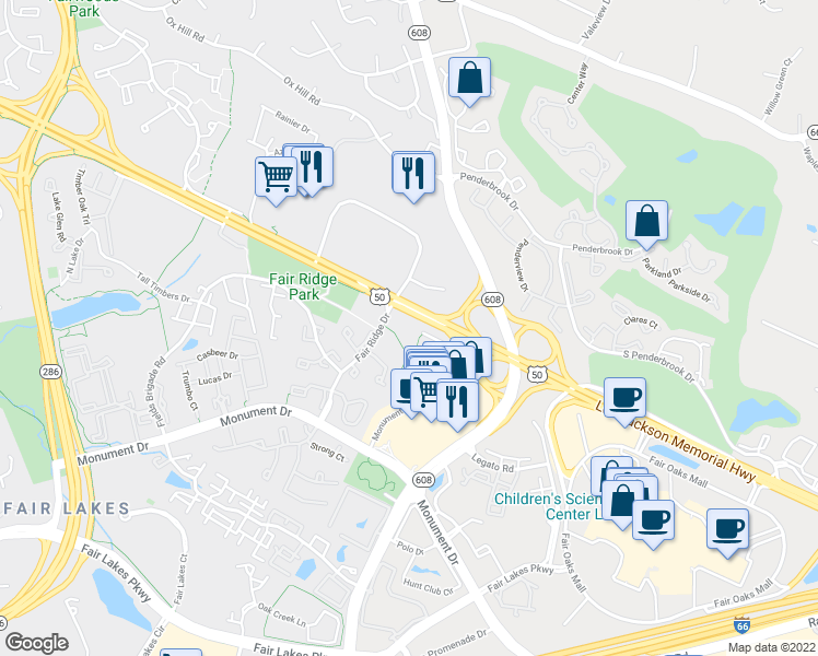 map of restaurants, bars, coffee shops, grocery stores, and more near 4025 Fair Ridge Drive in Fairfax