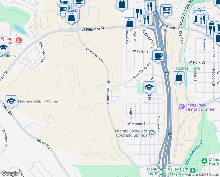 map of restaurants, bars, coffee shops, grocery stores, and more near 784 Sioux Valley Grove in Colorado Springs