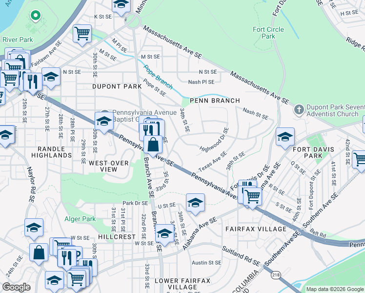 map of restaurants, bars, coffee shops, grocery stores, and more near 101 Independence Avenue Southeast in Washington