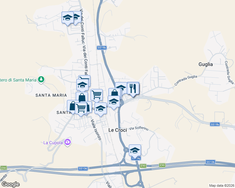 map of restaurants, bars, coffee shops, grocery stores, and more near 88 Viale Cassiodoro in Catanzaro
