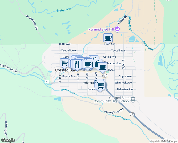 map of restaurants, bars, coffee shops, grocery stores, and more near 445 4th St in Crested Butte