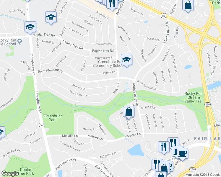 map of restaurants, bars, coffee shops, grocery stores, and more near 13021 Memory Ln in Fairfax
