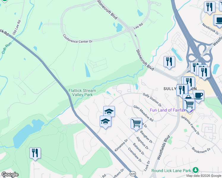 map of restaurants, bars, coffee shops, grocery stores, and more near 5238 Stoney Branch Court in Centreville