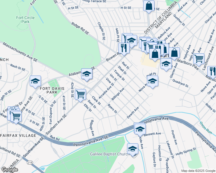 map of restaurants, bars, coffee shops, grocery stores, and more near 101 Independence Avenue Southeast in Washington