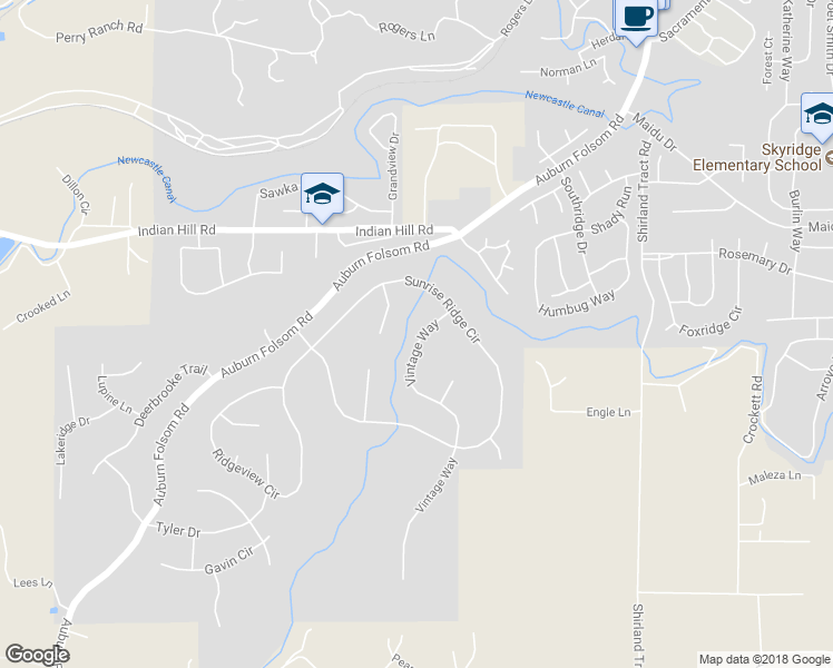 map of restaurants, bars, coffee shops, grocery stores, and more near 1218 Vintage Way in Auburn