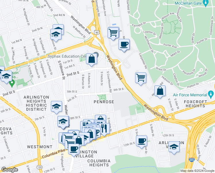 map of restaurants, bars, coffee shops, grocery stores, and more near 101 Independence Avenue Southeast in Washington