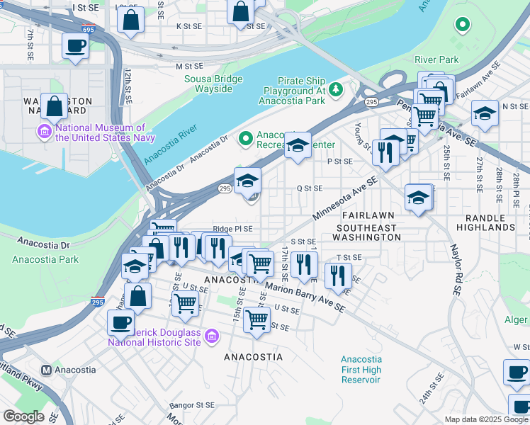 map of restaurants, bars, coffee shops, grocery stores, and more near 101 Independence Avenue Southeast in Washington