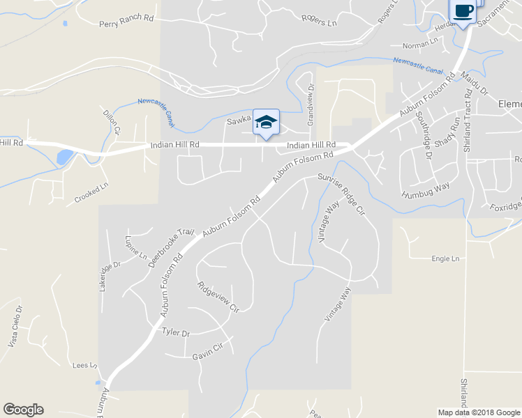 map of restaurants, bars, coffee shops, grocery stores, and more near 11260 Sunrise Ridge Circle in Auburn