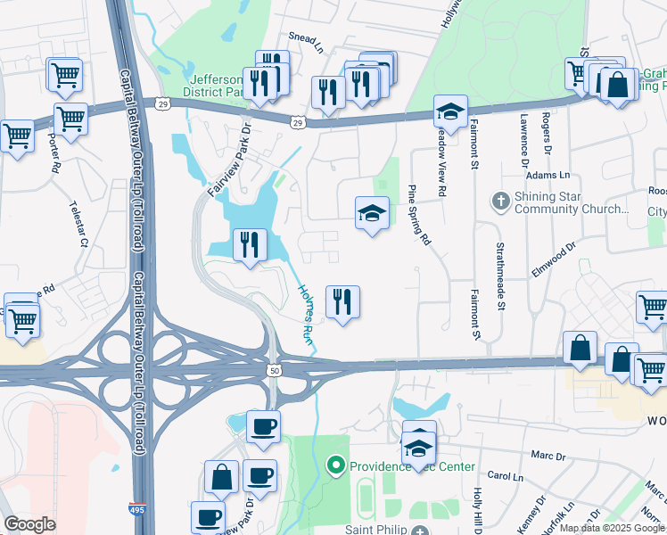 map of restaurants, bars, coffee shops, grocery stores, and more near 7725 Inversham Drive in Falls Church