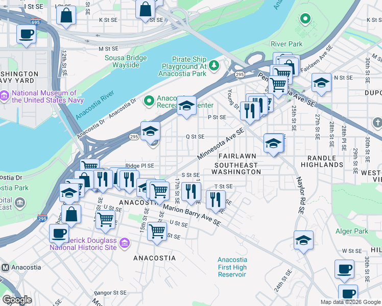 map of restaurants, bars, coffee shops, grocery stores, and more near 101 Independence Avenue Southeast in Washington