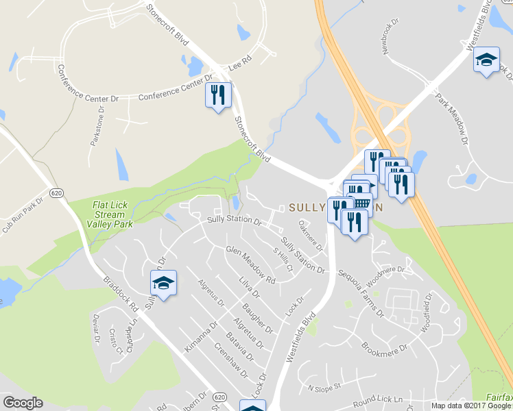 map of restaurants, bars, coffee shops, grocery stores, and more near 14549 Creek Branch Court in Centreville