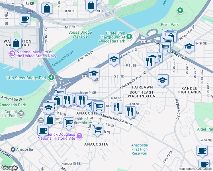 map of restaurants, bars, coffee shops, grocery stores, and more near 101 Independence Avenue Southeast in Washington