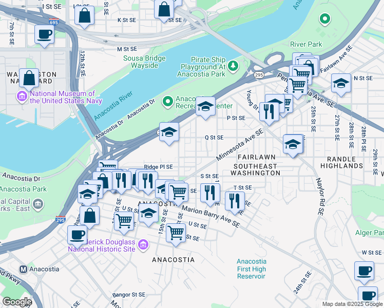 map of restaurants, bars, coffee shops, grocery stores, and more near 101 Independence Avenue Southeast in Washington