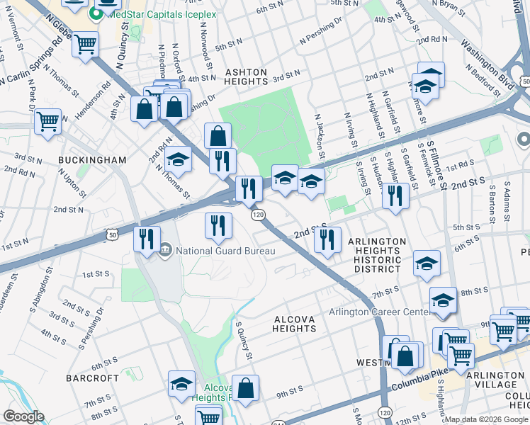 map of restaurants, bars, coffee shops, grocery stores, and more near 101 Independence Avenue Southeast in Washington