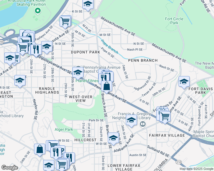 map of restaurants, bars, coffee shops, grocery stores, and more near 101 Independence Avenue Southeast in Washington