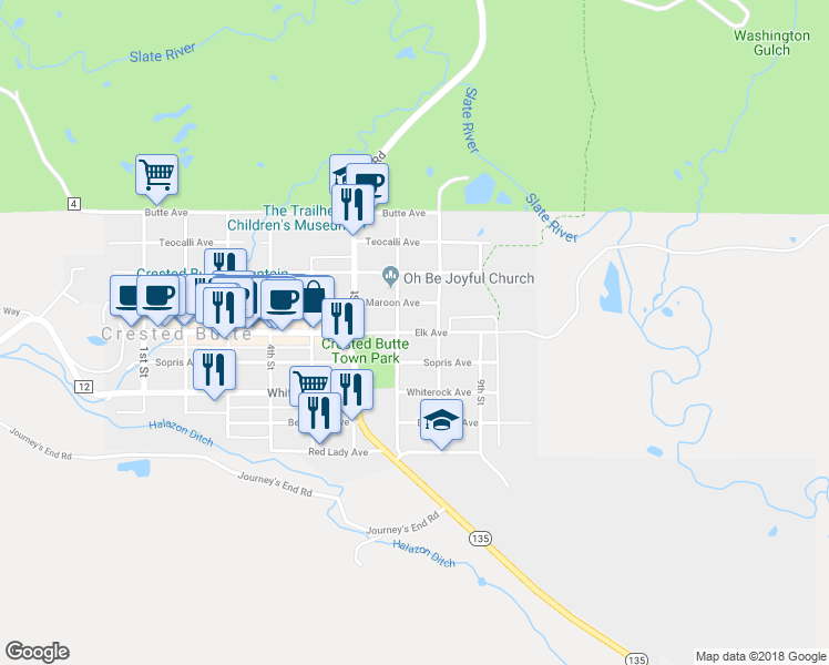 map of restaurants, bars, coffee shops, grocery stores, and more near 716 Elk Avenue in Crested Butte