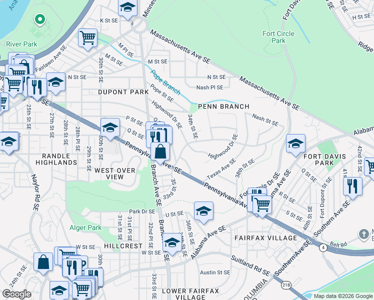 map of restaurants, bars, coffee shops, grocery stores, and more near 101 Independence Avenue Southeast in Washington